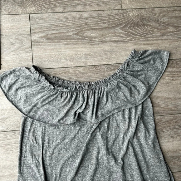 CURRENT ELLIOTT RUFFLE DRESS Off The Shoulder in HEATHER GREY - Picture 13 of 14